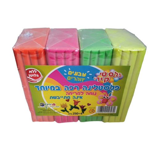 פלסטלינה זוהרת 4 גוונים 250 גרם פלסטי קידי