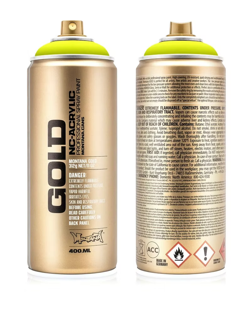 ספריי צבע Montana GOLD 400 מ"ל - F1000 Shock Yellow (צהוב בזק)