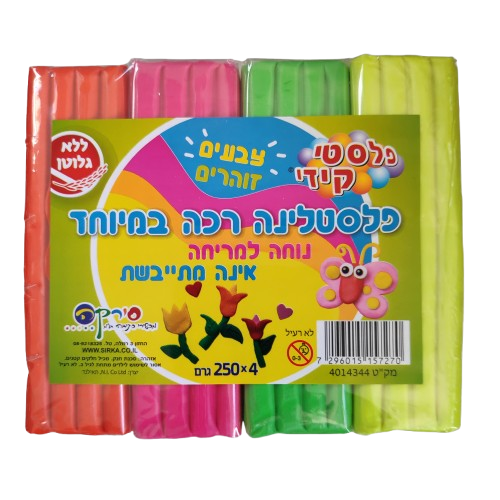 פלסטלינה זוהרת 4 גוונים 250 גרם  פלסטי קידי