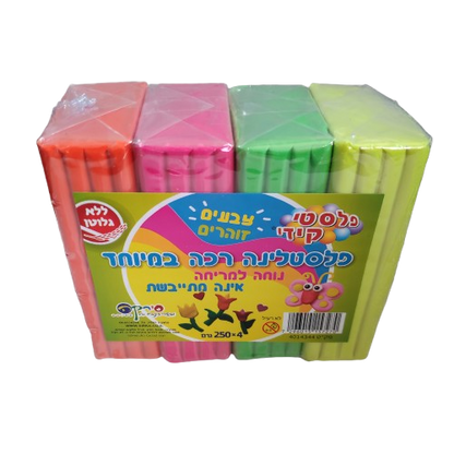 פלסטלינה זוהרת 4 גוונים 250 גרם  פלסטי קידי