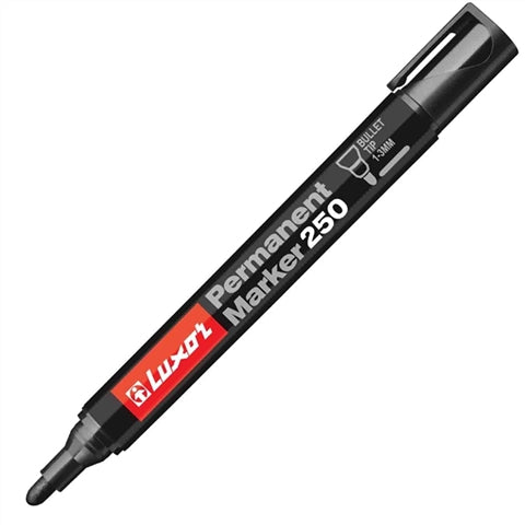 10 טושים קבועים LUXOR 250 ראש עגול צבע שחור